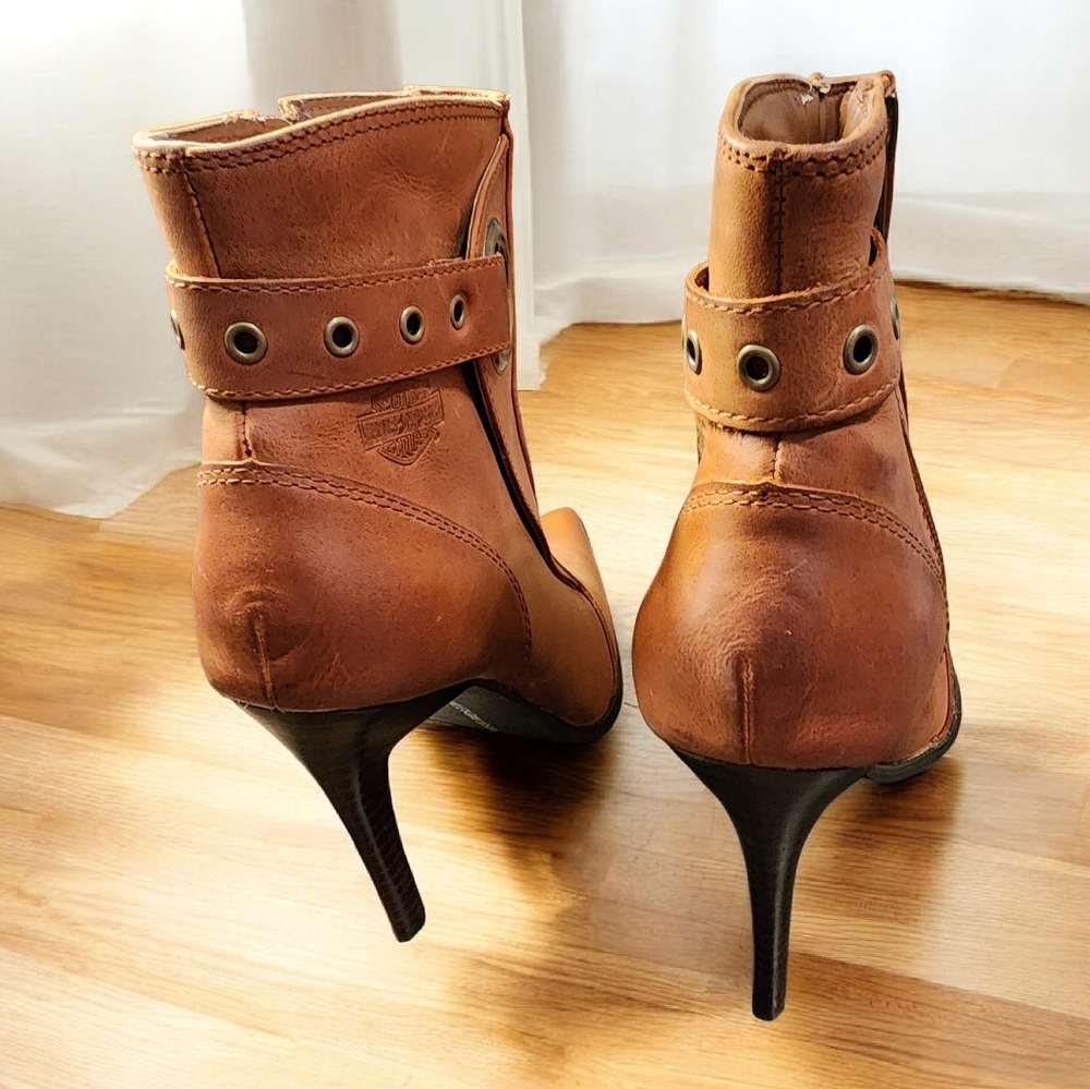 Harley Davidson Ankle Boots Ombre Brown Stilettos Ankle O Ring Buckle Pointed - Picture 4 of 16